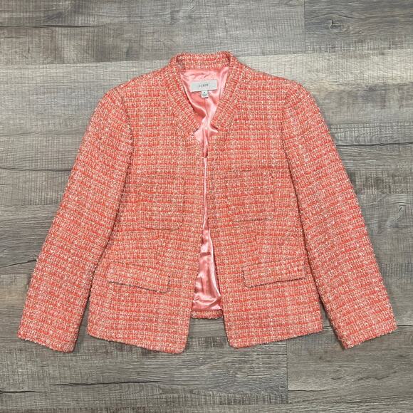 J Crew Womens Size 8 Wool Blend Tweed Blazer Jacket Pink Gold Shimmer Work Top - Picture 1 of 7